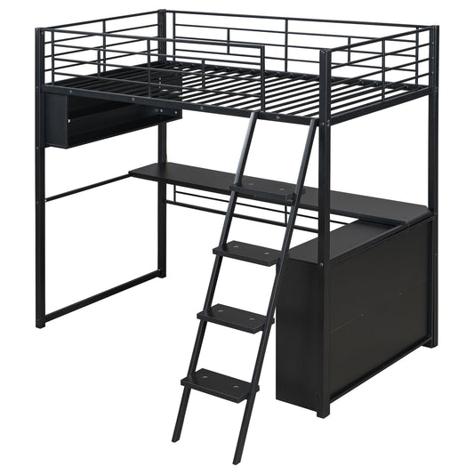 Loft Bed With LED Desk And 4 Storage Shelves