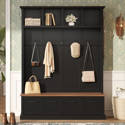Hall Tree With Storage Bench Mudroom Coat Rack With 6 Hooks