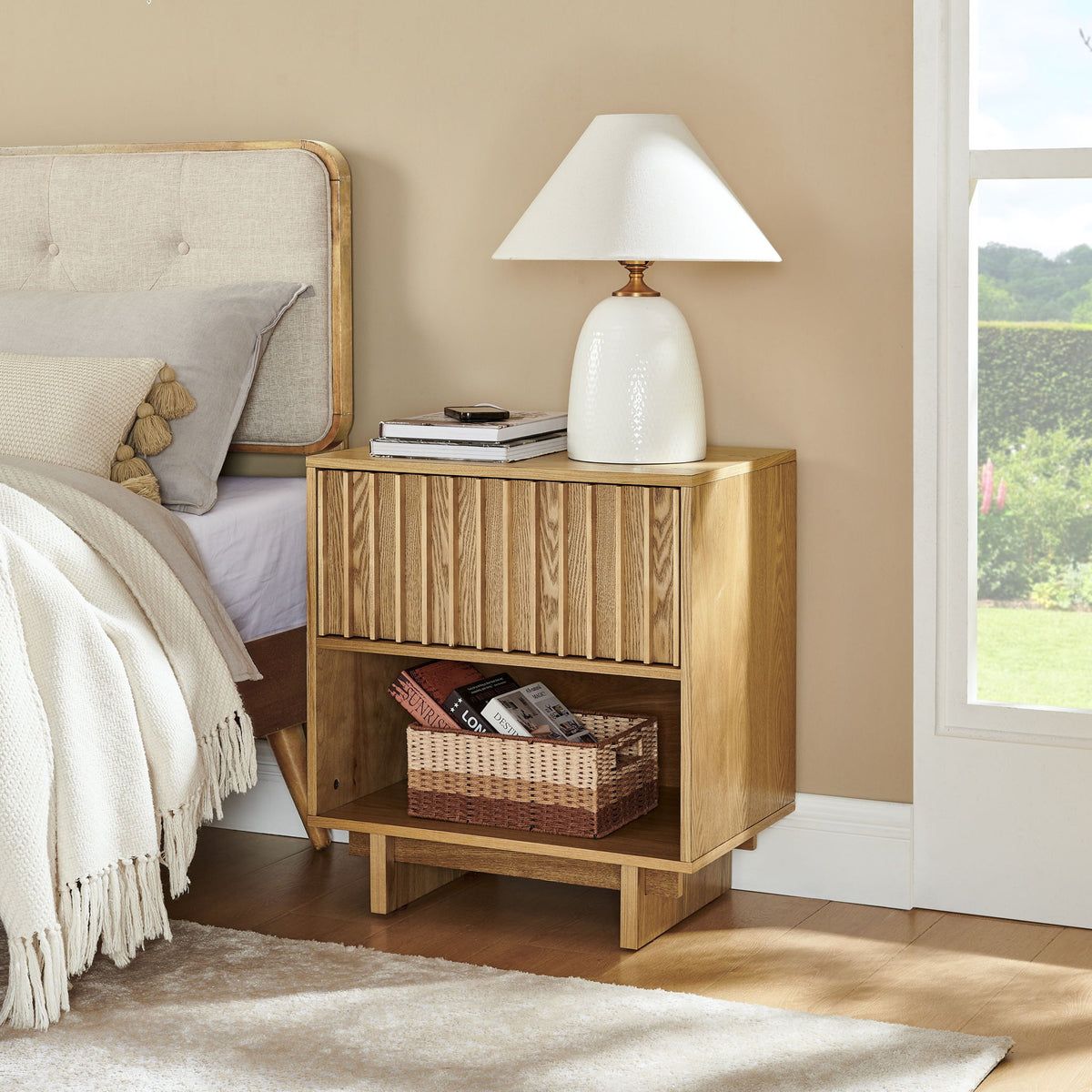 Nightstand With Hidden Charging Station USB Ports & Outlet Hole