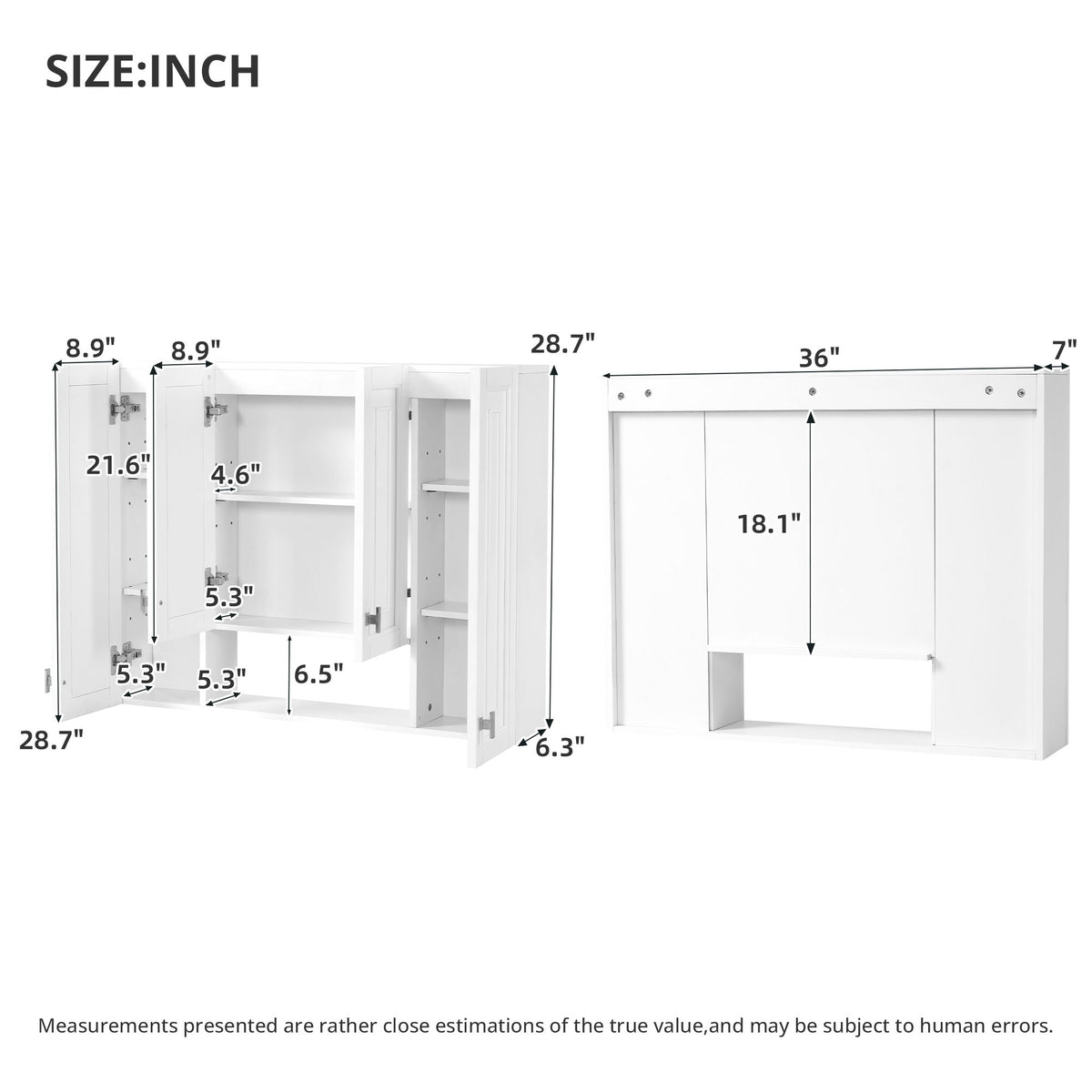 Bathroom Cabinet With 5 Adjustable Shelves, Soft Closing Hinges, Open Shelving Design - White