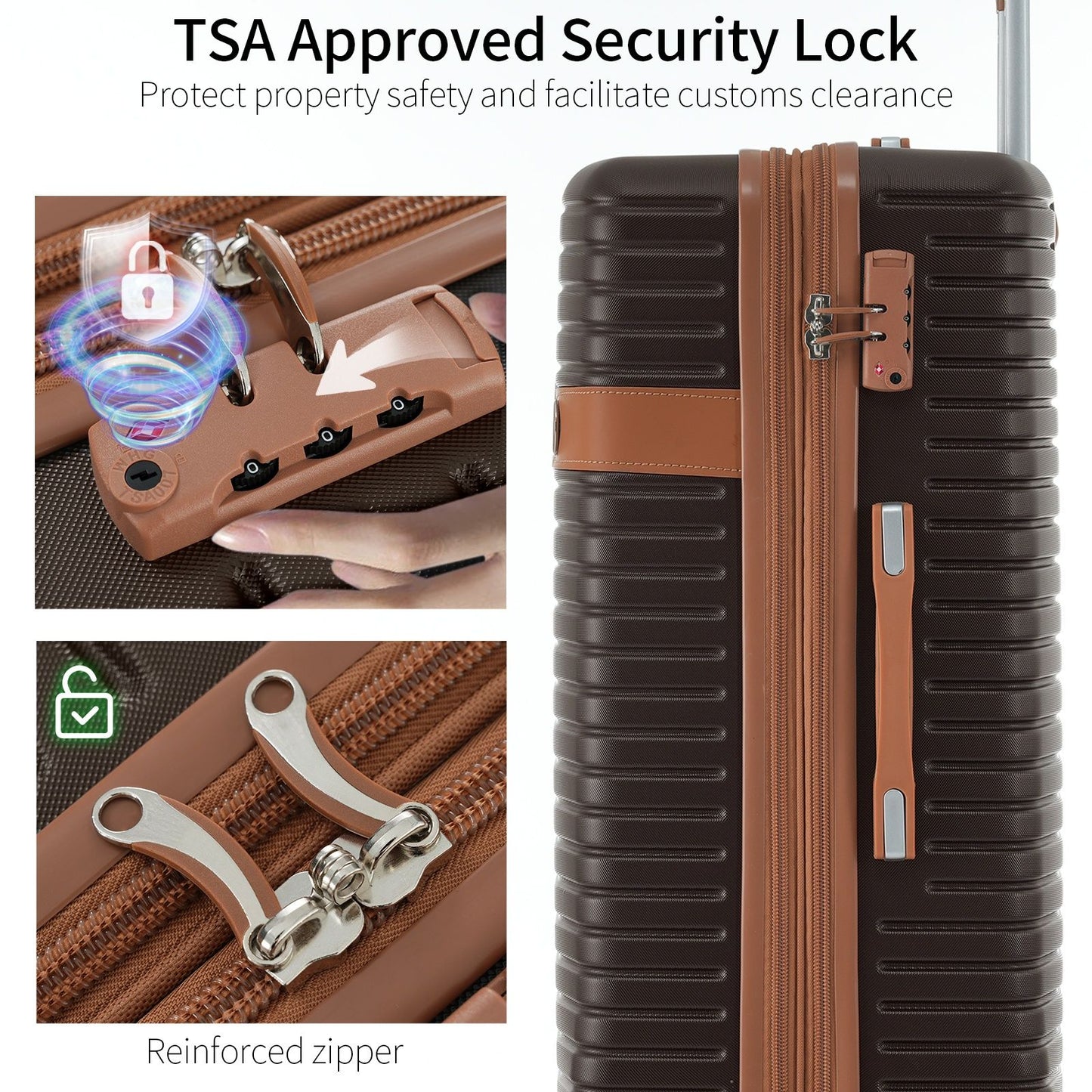 4 Piece Luggage Set Suitcase Set, Abs Hard Shell Lightweight Expandable Travel Luggage With 4 Packing Cubes, Tsa Lock, Spinner Wheels (16 / 20 / 24 / 28) - Coffee