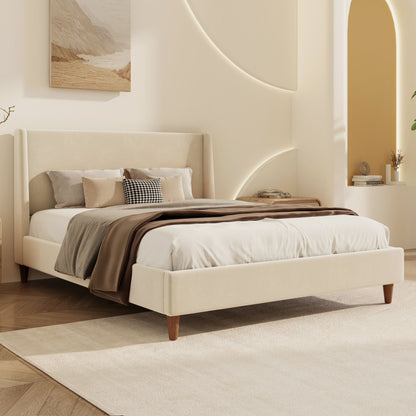 Upholstered Modern Platform Bed With Wingback Headboard