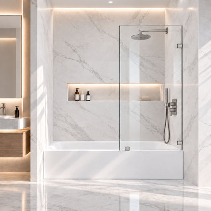 Frameless Bathtub Shower Screen, Reversible Installation