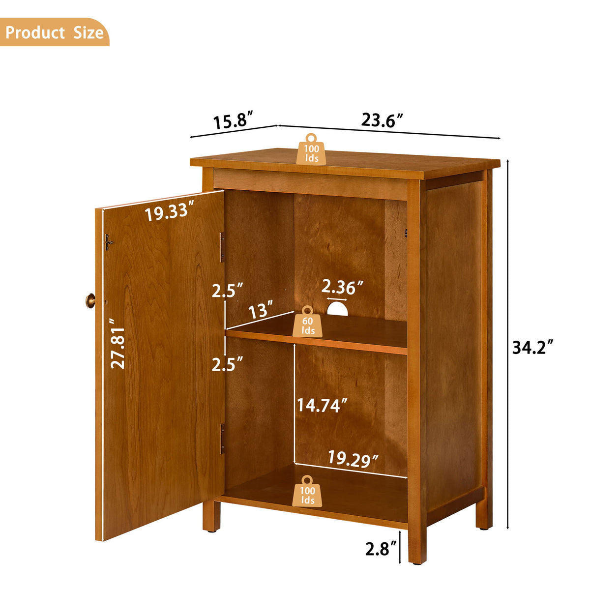 Floor Cabinet With Doors & Adjustable Shelf, Storage Cabinet For Entryway