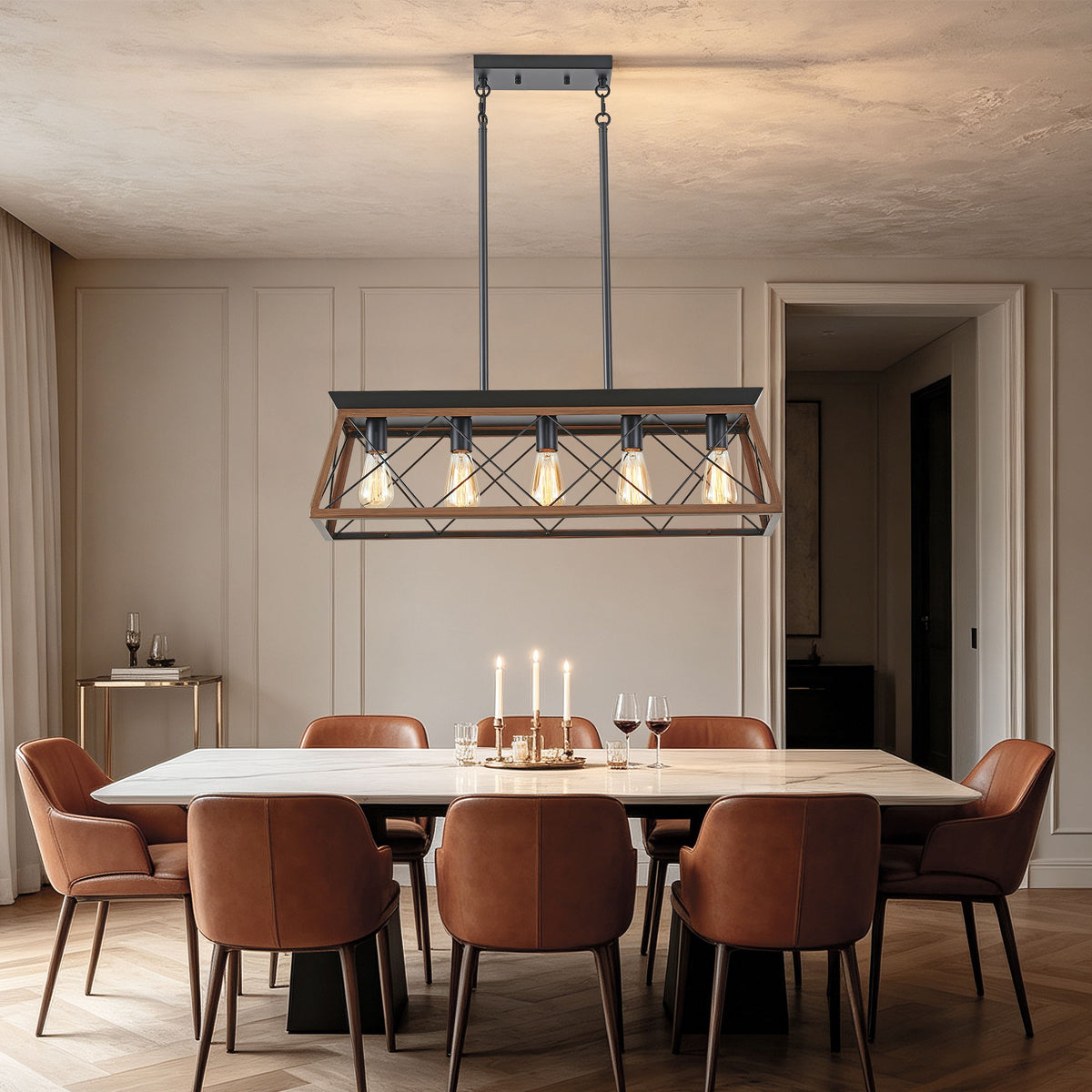 Chandelier Pendant Light For Dining Room Kitchen, 5 Light Fixture With Adjustable Height