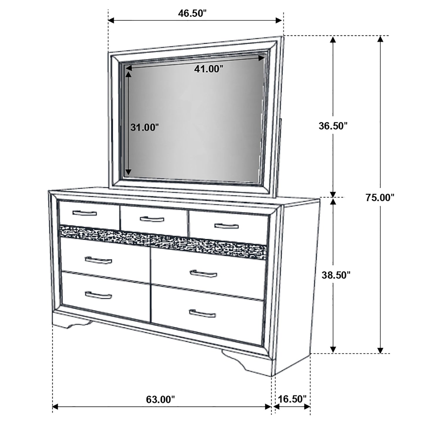 Annie - 7 Drawer Dresser With Mirror - Black