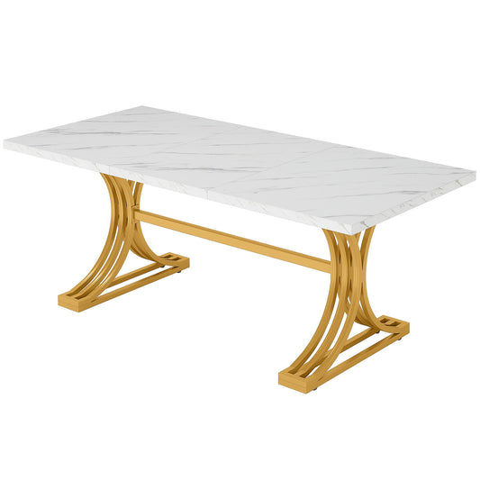 Executive Desk With X-Legs, Sturdy Office Workstation For Home Office - White / Gold