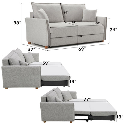 Oren - Chenille Sleeper Sectional Sofa With Storage 2 Toss Pillows - Gray
