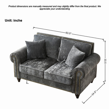 2 Seater Sofa With Rolled Arms, Tufted Upholstered Couch