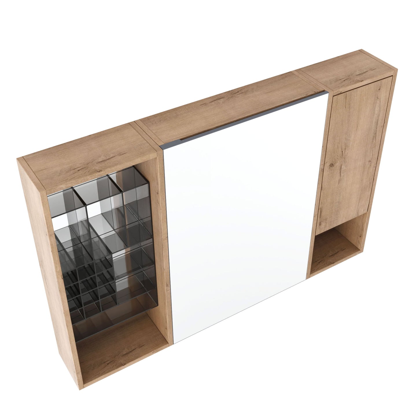 Wall Mounted Bathroom Mirror Cabinet & Adjustable Shelves Storage Cabinet - Imitative Oak