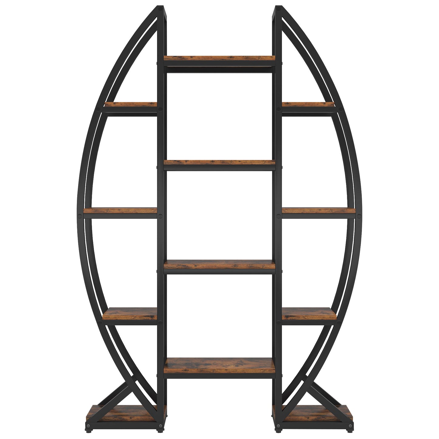 Triple Wide Oval Etagere Bookcase With Shelves For Living Room