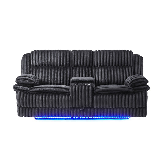 Winston - Power Console Recliner Loveseat With LED And Hidden Drawer - Black