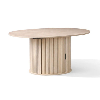 Extendable Round Dining Table With Hidden Storage Base - Ivory