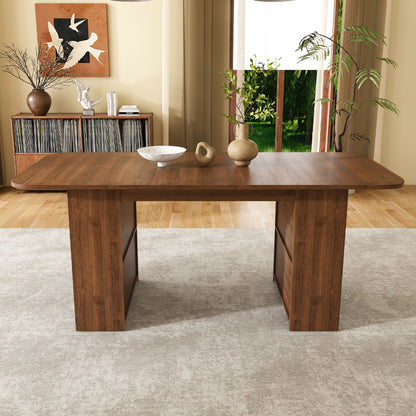 Dining Table With Drawers & Open Storage - Walnut