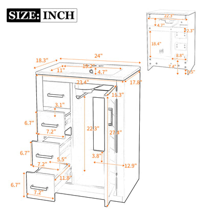 Bathroom Vanity With Integrated Sink, Rectangular Cabinet With 1 Door And 3 Drawers