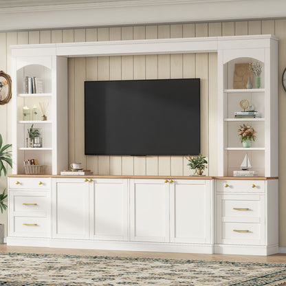 Arched Entertainment Center Wall Unit With Bookshelf, Retro Large TV Stand