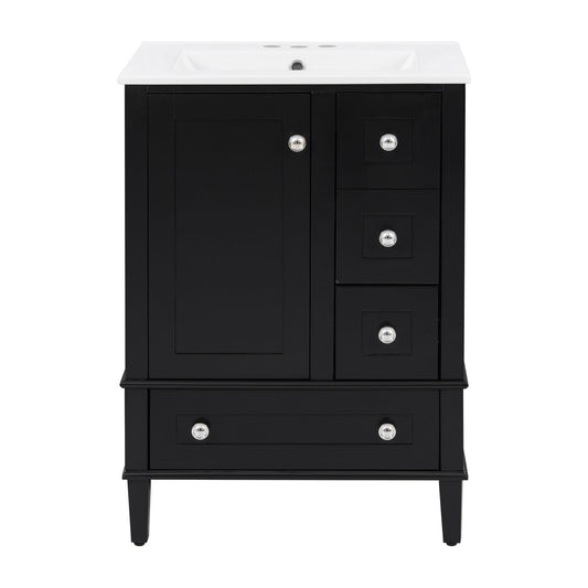 Bathroom Vanity With Integrated Basin, Soft Close Drawers, Door Mounted Double Layer Shelf
