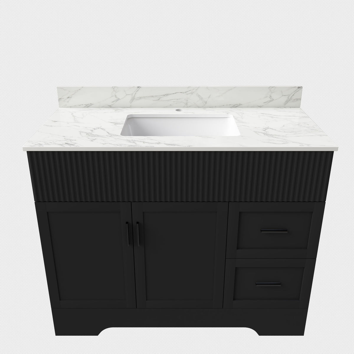 Bathroom Vanity, Fluted Cabinet, Soft Close Doors & Drawers, Single Faucet Hole, Sink Included - Black