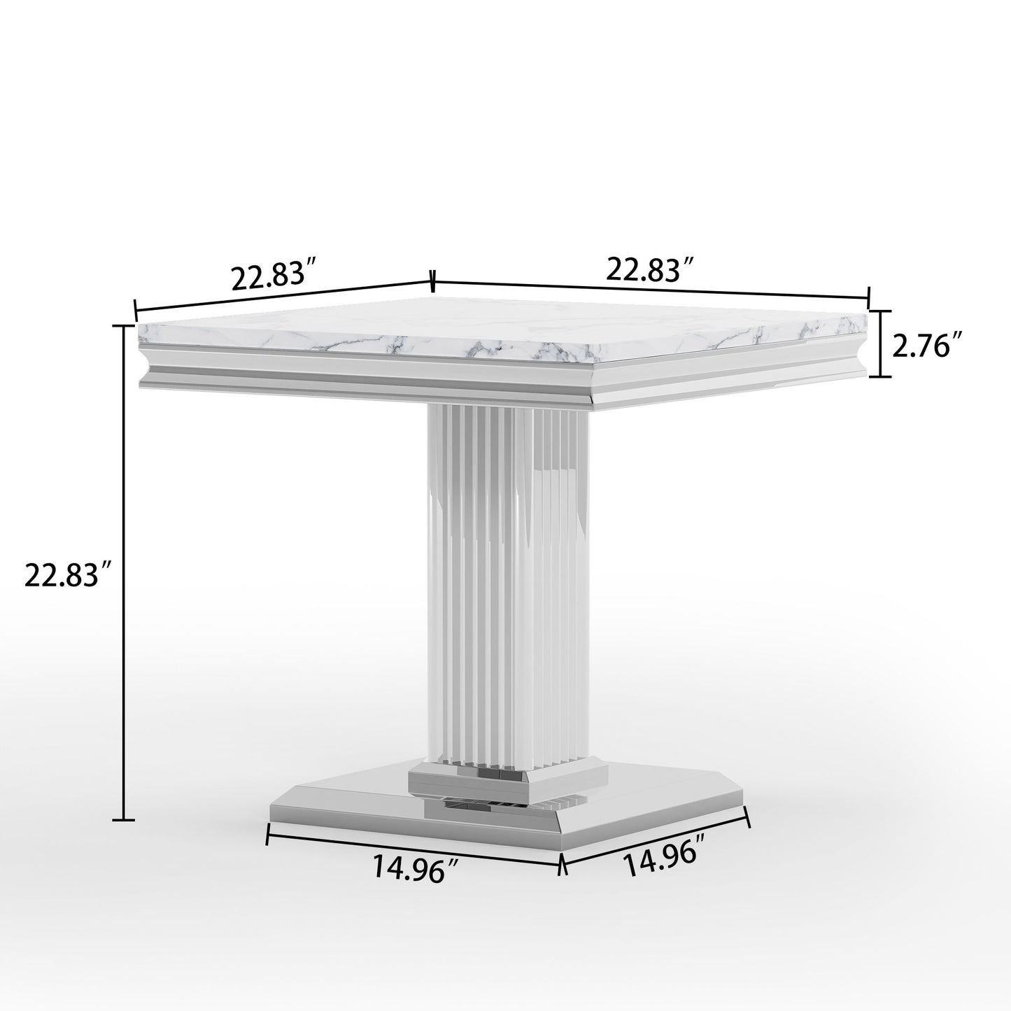 Marble Printed Top Rectangular End Table, Base With Mirrored Finish