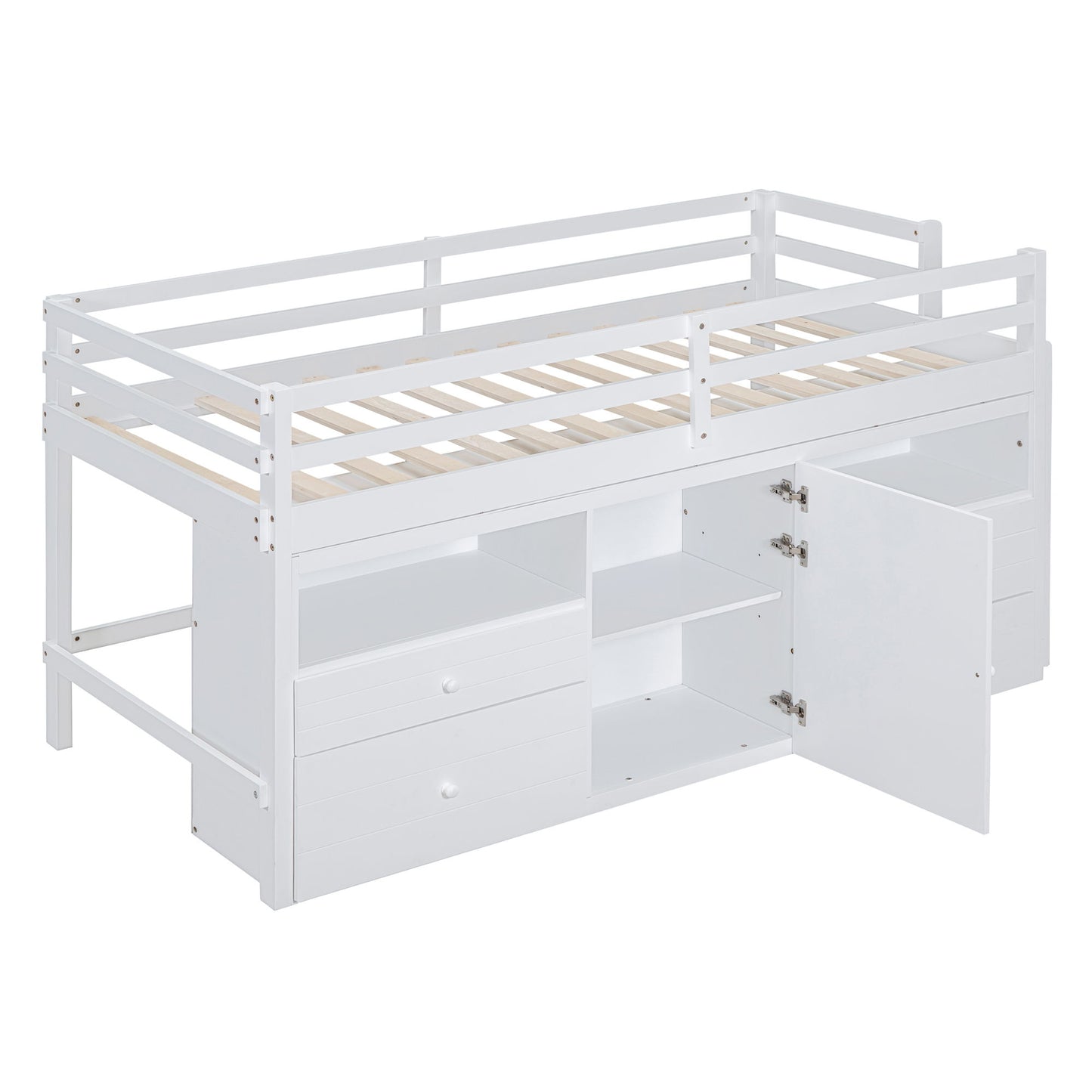 Loft Bed With 4 Drawers, Underneath Cabinet And Shelves