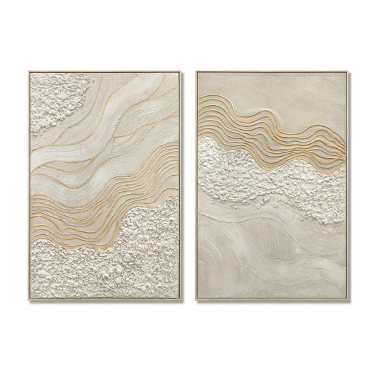 Framed Wall Art, Textured Canvas Painting With Accents, Decor For Living Room (Set of 2) - Antique White