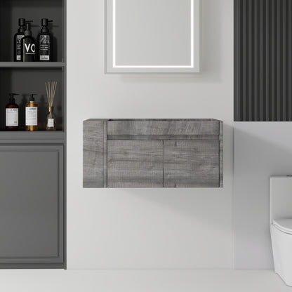 Floating Bathroom Vanity Cabinet, Soft Close Double Drawers, Open Side Storage, Wall Mounted, Cabinet Only