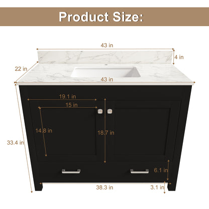 Bathroom Vanity Set, Cabinet With Doors & Drawers, Single Faucet Hole - Black