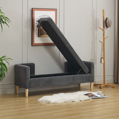 Upholstered Corduroy Flip Top Storage Bench For Living Room