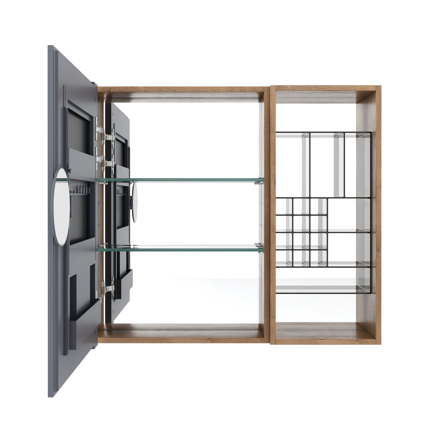 Wall Mounted Bathroom Mirror Cabinet With Adjustable Shelves - Imitative Oak
