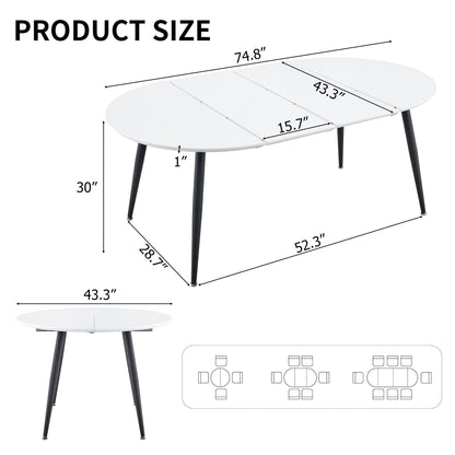 Pull Out Dining Table, Round Design - White