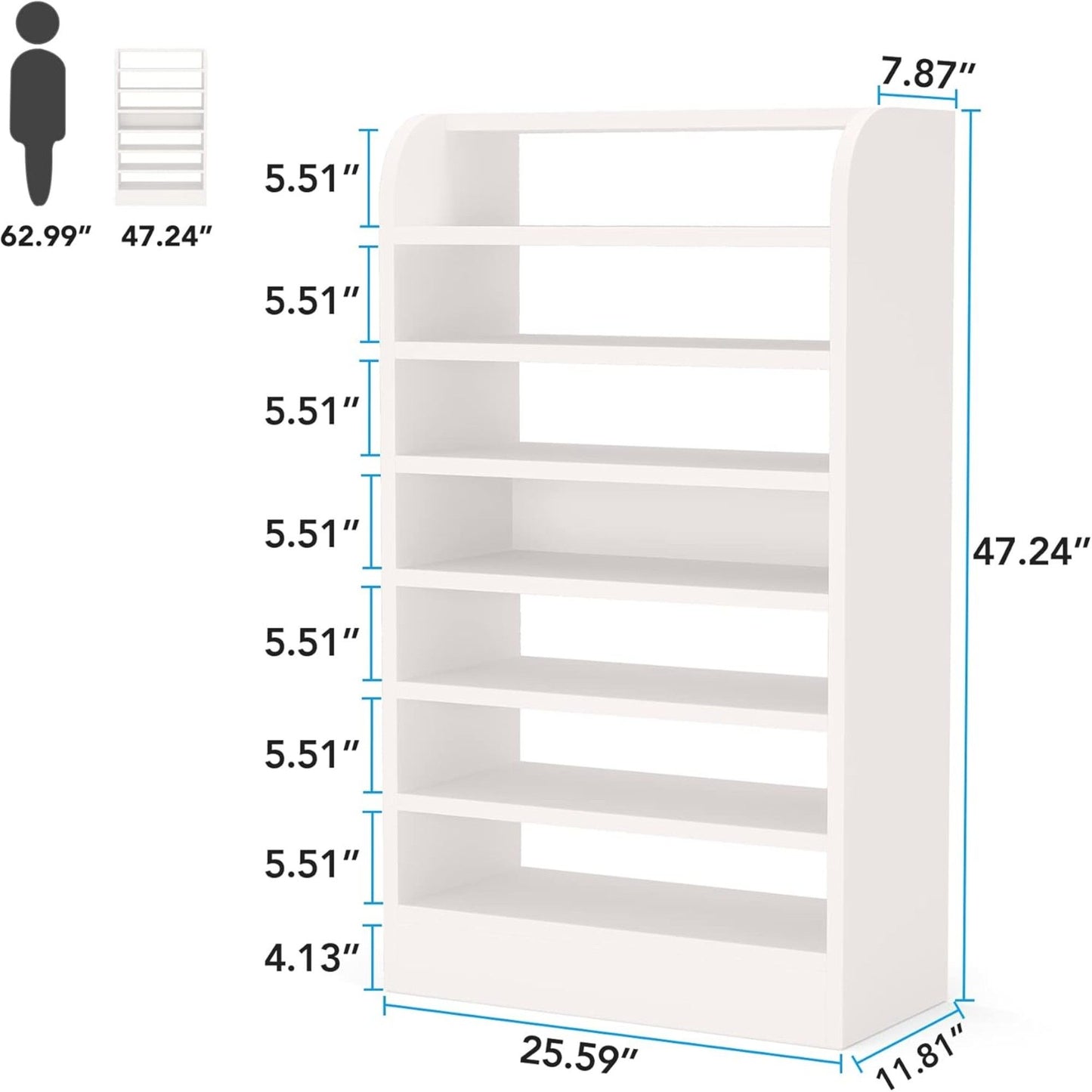 8 Tier Tall Shoe Rack, Wooden Shoe Storage Cabinet, Entryway Organizer - White