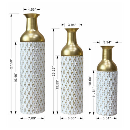Diamond Embossed Floor Tall Vases Home Decor (Set of 3) - White / Gold