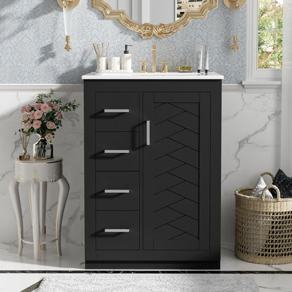 Bathroom Vanity With Integrated Sink, Rectangular Cabinet With 1 Door And 3 Drawers