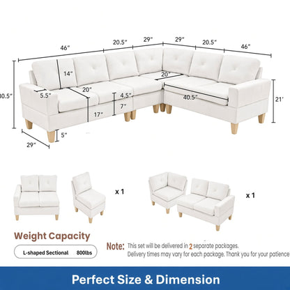 Modular L - Shaped Sectional Sofa 6 Seater 4 Piece Couch With Chaise