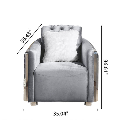 Accent Chair With Button Tufted Diamond Grid & 1 Pillow For Living Room