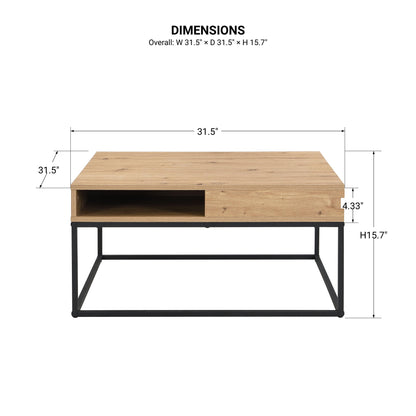 Hudson - Square Coffee Table With Open Storage Shelf - Black / Natural / Rustic / Oak