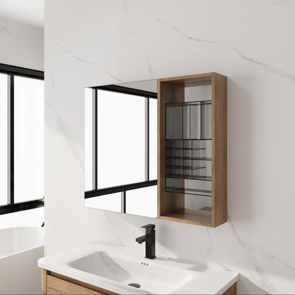 Wall Mounted Bathroom Mirror Cabinet With Adjustable Shelves - Imitative Oak