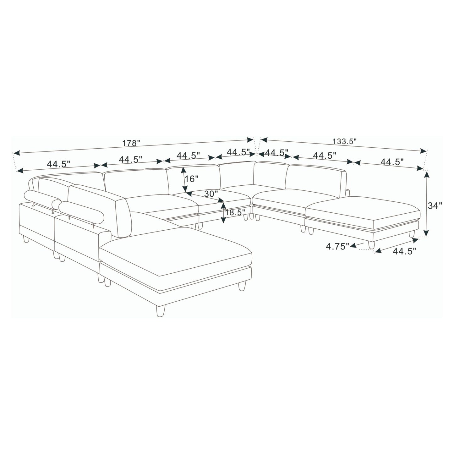 Modern Modular Sectional With Adjustable Back Support