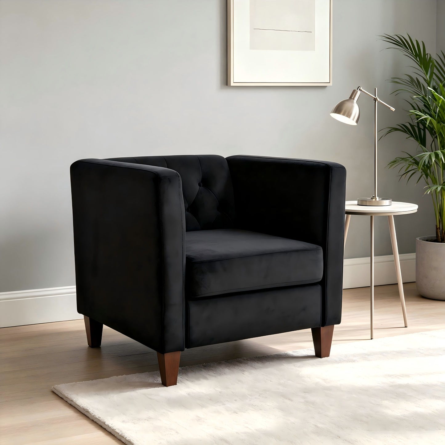 Button Tufted Accent Chair, Square Arms
