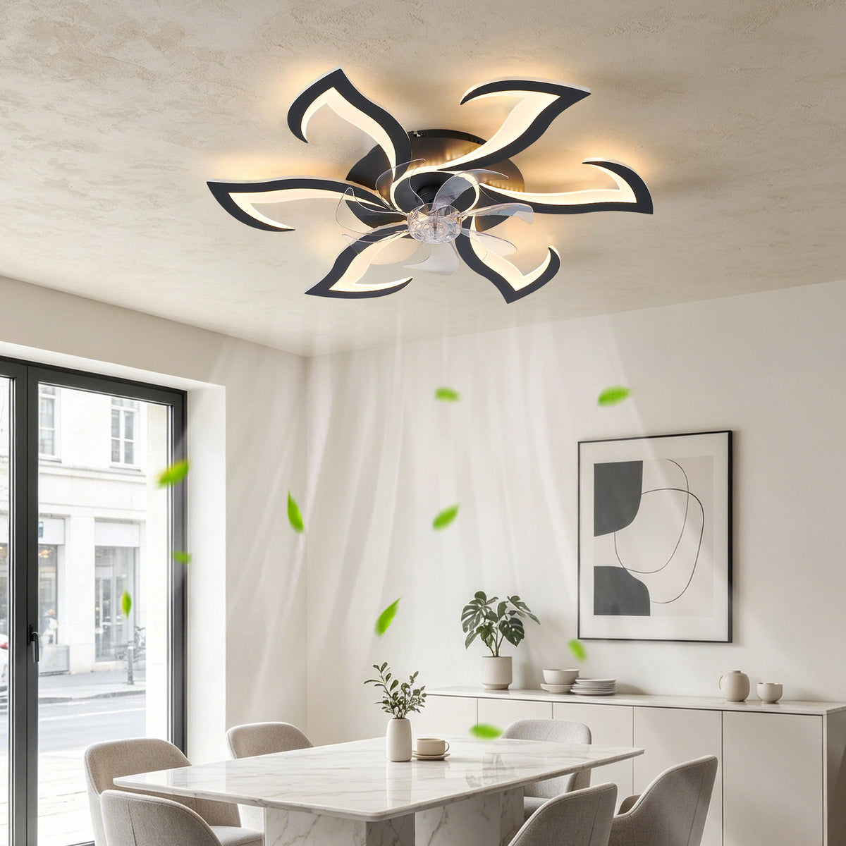 Flower Ceiling Fan With LED Dimmable Light, Flush Mount Ceiling Fan With Remote Control, Low Profile Design, 6 Speeds, Timing Function