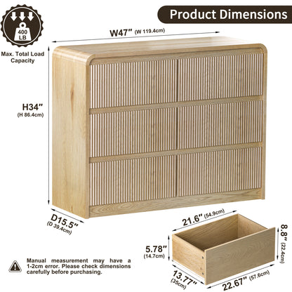 6 Drawer Dresser With Fluted Panel For Bedroom - Beige / Natural