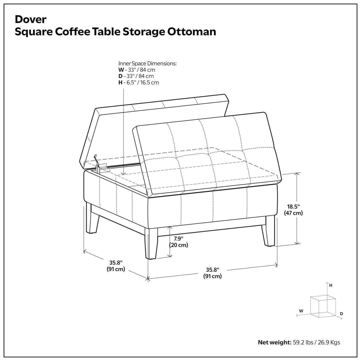 Dover - Multifunctional Lift Top Coffee Table Storage Ottoman