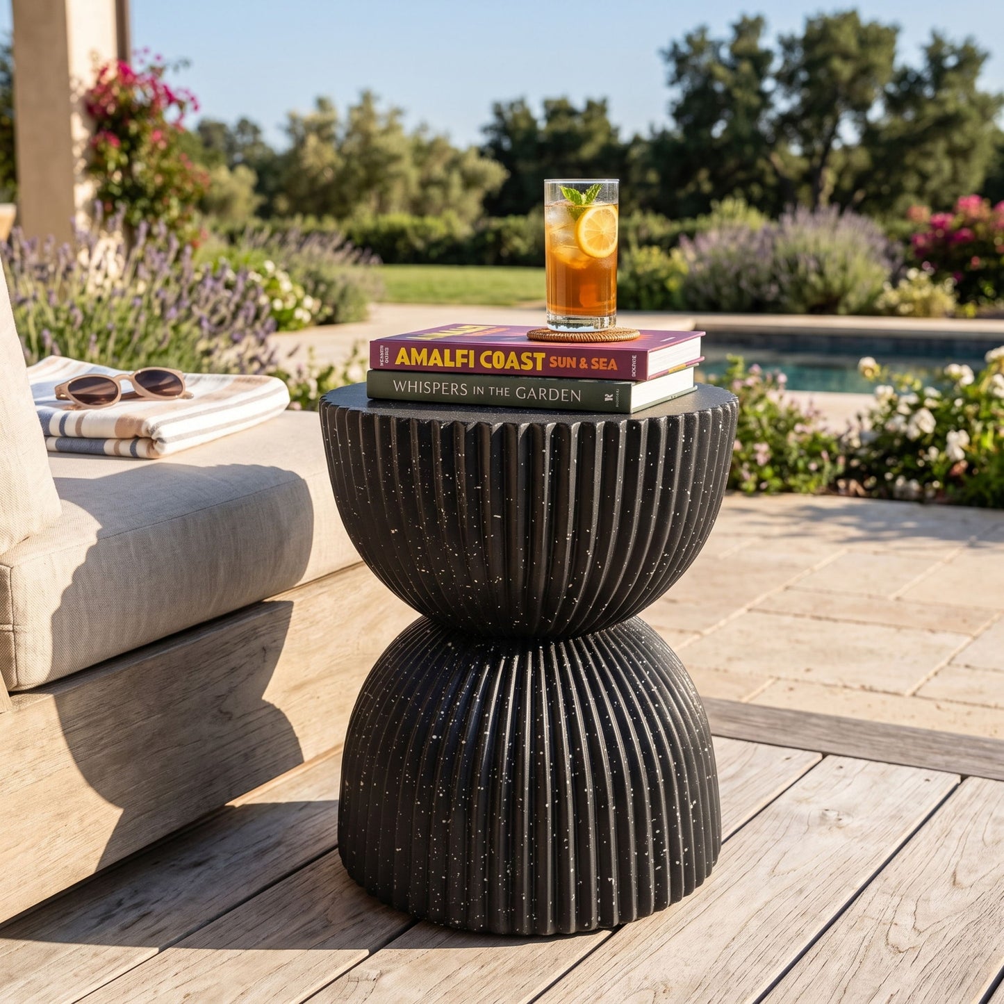 Side Table With Speckled Ribbed Texture
