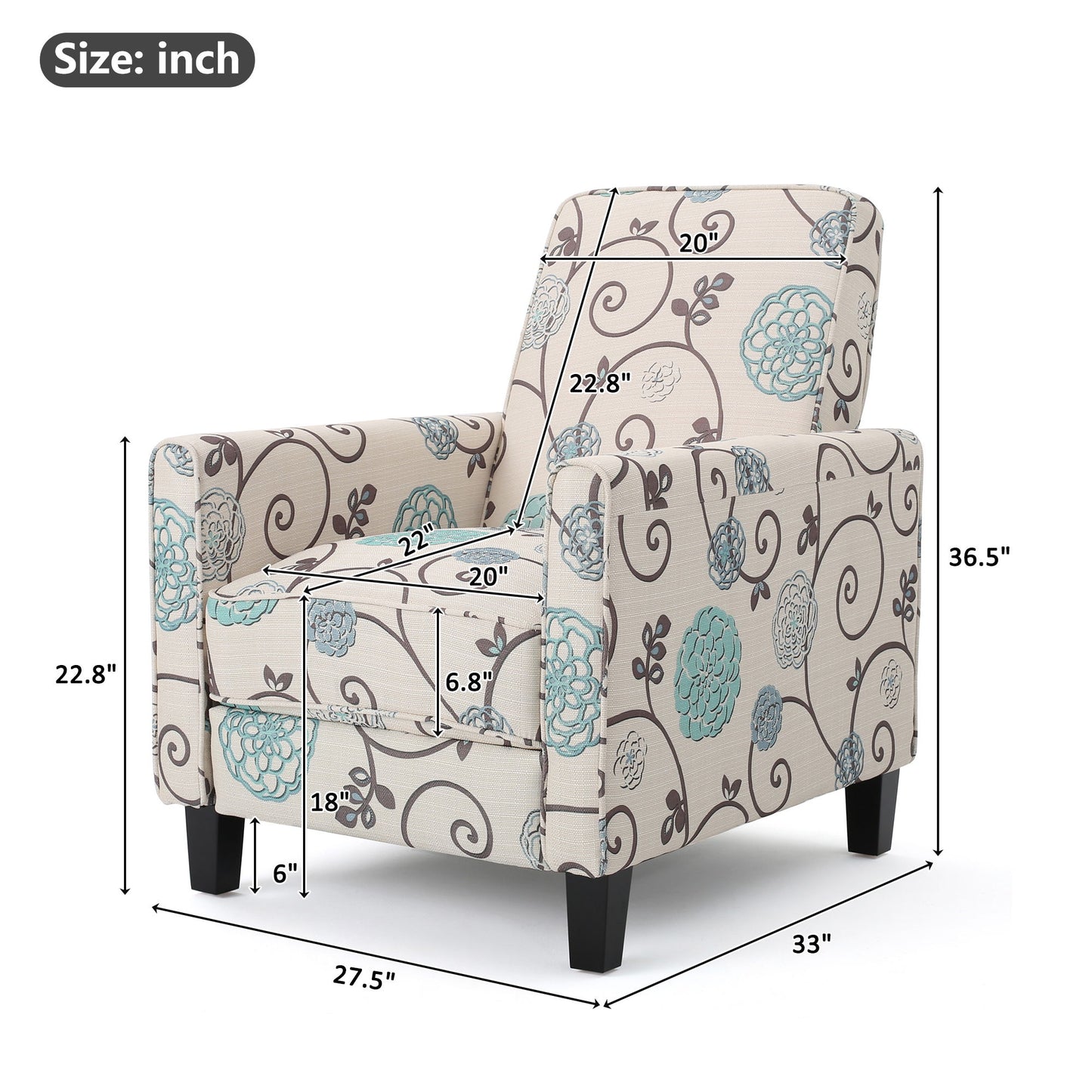 Push Back Upholstered Recliner Armchair