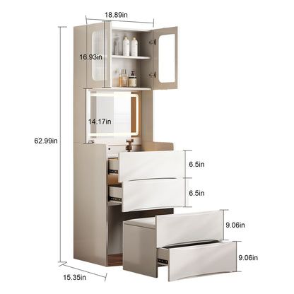 3 In 1 Vanity Table With LED Mirror & Storage Stool For Bedroom