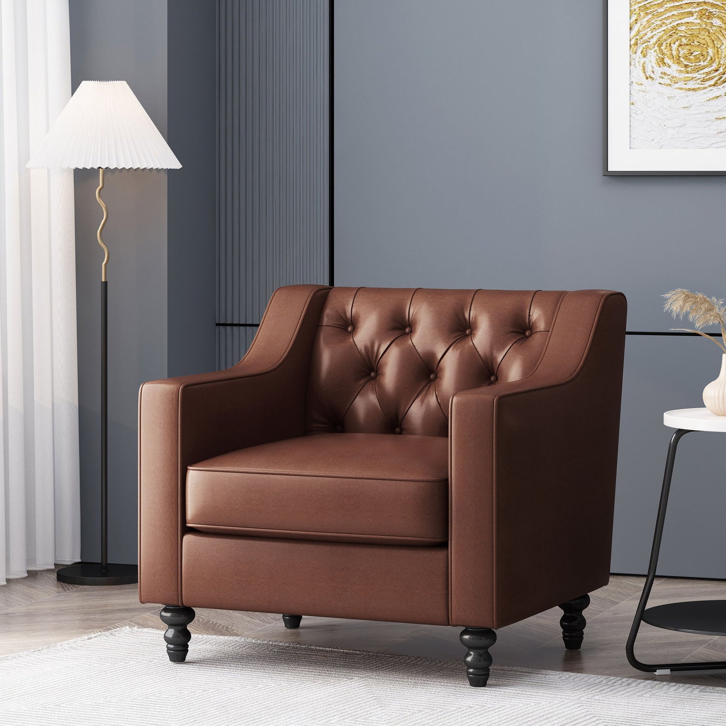 Contemporary Club Chair With Button Tufting And Birch Wood Legs