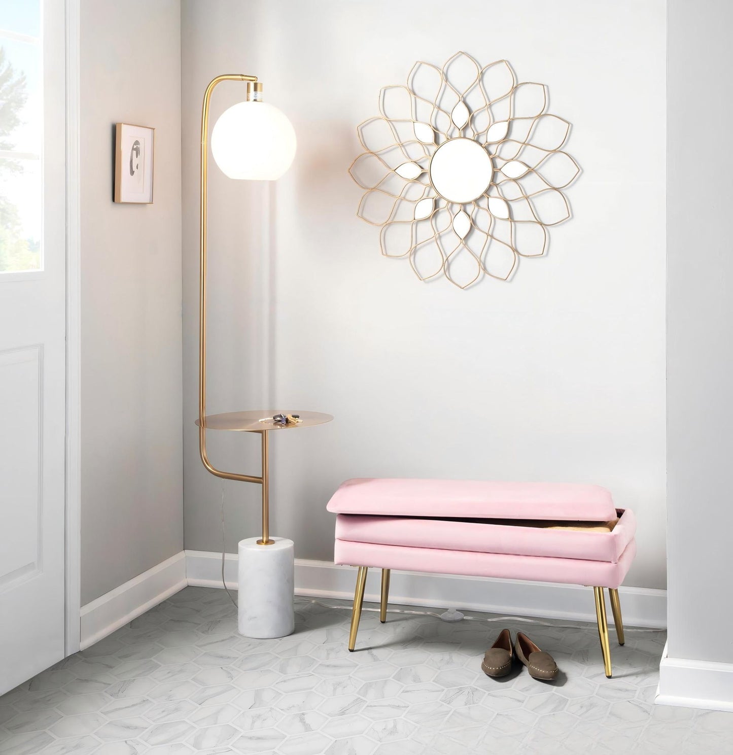 Symbol - Contemporary / Glam Floor Lamp Side Table - White Marble