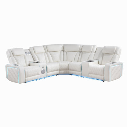 Electra - Power Recliner Sectional Sofa With Power Headrests, Console Loveseats, Wedge, LED Light Strip, Speakers