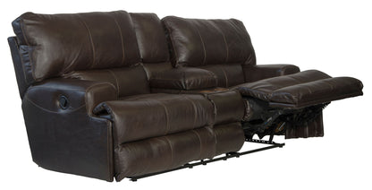 Wembley - Italian Leather Match Lay Flat Reclining Console Loveseat - Chocolate