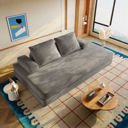 Multifunctional Convertible Sofa Bed With 2 Tumbler Backrests And 2 Pillows, Deep Seat Couch